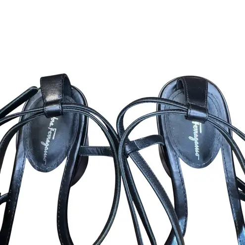 Salvatore Ferragamo Shoes Womens Size 6 Black Leather Wedge Sandals Made Italy