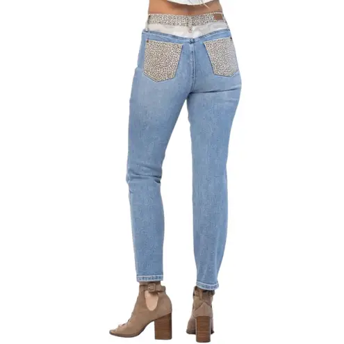 Judy Blue High Waisted Leopard Camo Slim Fit Light Wash Jeans