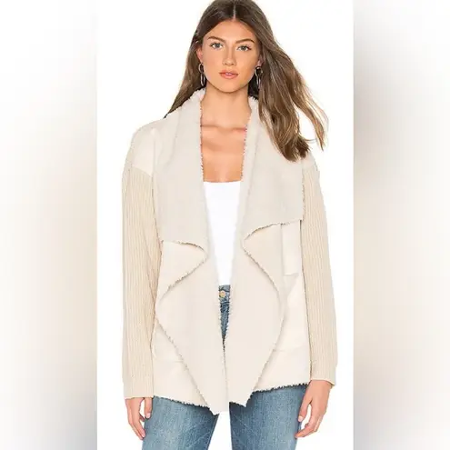 John + Jenn Women’s Sienna Ivory Faux Fur/Suede Drape Sherpa Open Cardigan Sz L