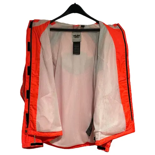 Harley Davidson Womens Hooded Riding Jacket Windbreaker Large Reflective Orange