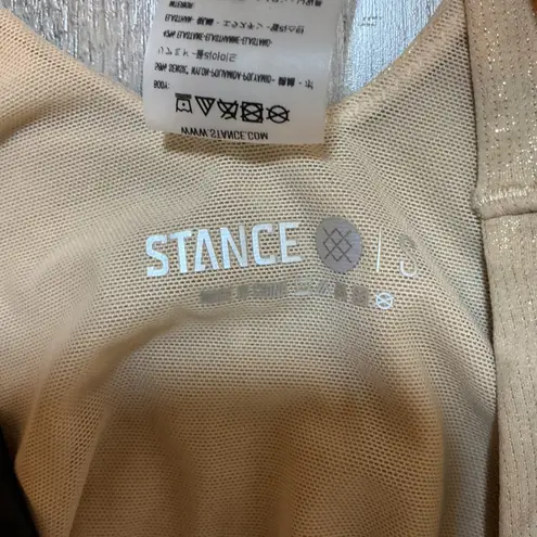 Stance Bodysuit Metallic Sleeveless One Piece Sporty Black Trim Size Small Tan