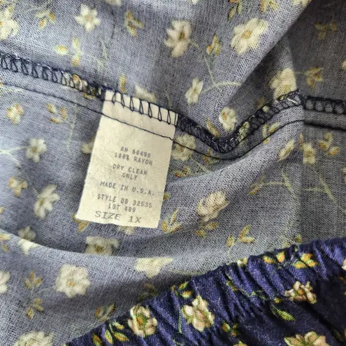 Vintage 90s Blue Floral Pants High Rise Straight Leg Elastic Grandmacore L/XL