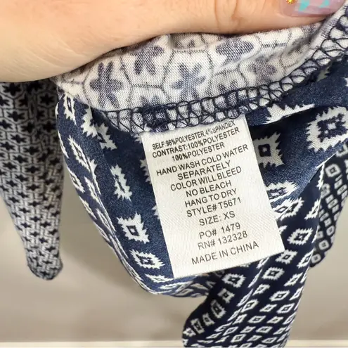 Ezra Boho Embroidered Tassel Blouse Navy White XS