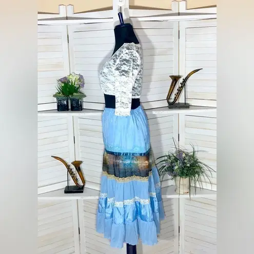 Vintage Y2K Peasant Skirt Top Set Ren fair cosplay halloween costume sz S M Blue