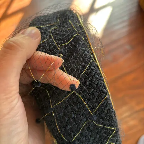 Vintage 50s Netted Straw Pillbox Hat Black