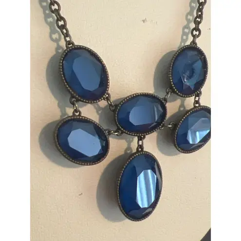 Touchstone Crystal Royal Blue Crystal Necklace Oxidized Silver Adj 16" + 3"