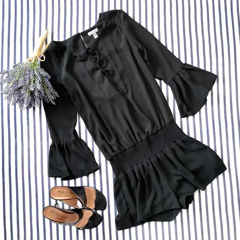 Chelsea28 Black Bell Sleeve Smocked Waist Romper Small