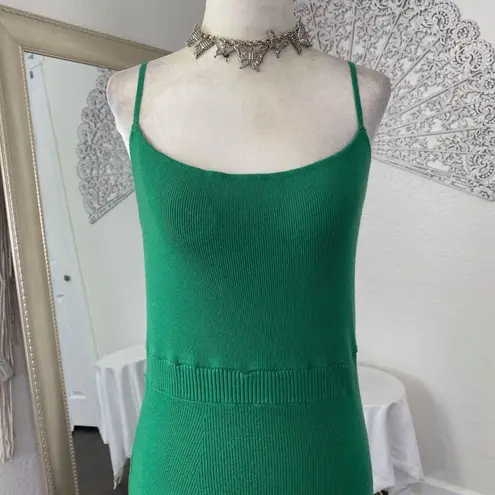 Lalavon Soft Bright Green Preppy Coquette Ribbed Bodycon Maxi Midi Dress L Size L