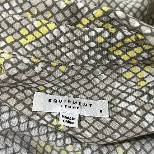 Equipment  Femme Axelle Green Snake Print Self Belted Mini Shirt Dress Women's 8