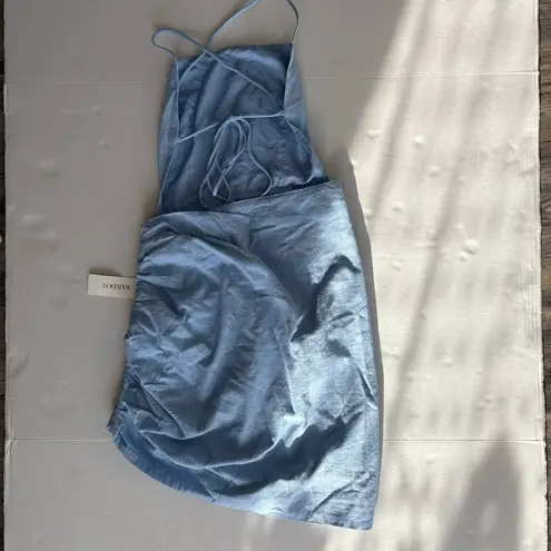 Bardot NWT Cindy dreamer dress strappy top gathered side mini dress blue small 6