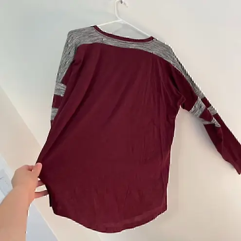 PINK - Victoria's Secret PINK VS VICTORIA'S SECRET Burgundy Maroon Gray Colorblock Varsity Long Sleeve XS