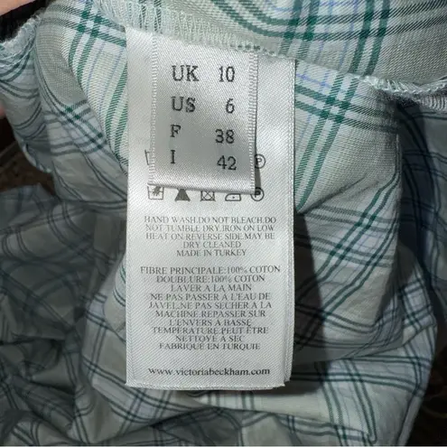 Victoria Beckham Check Print Tie Dress Maxi Blue Green size 6