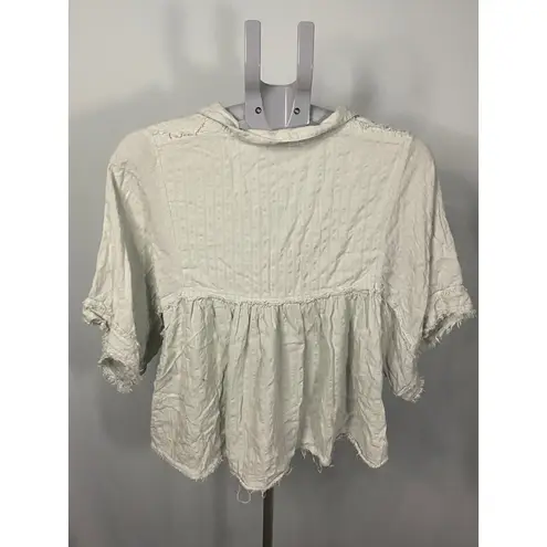 Bohme Women's Top Medium Collared Frayed Hem Green Peplum Bohemian Blouse