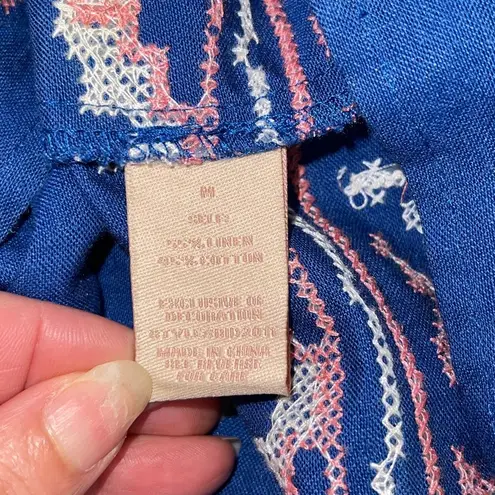 Cupcake and Cashmere Boho Embroidered Cotton Linen Mini Dress Blue Medium