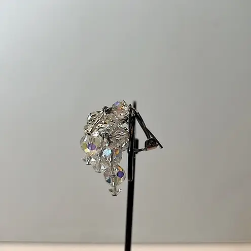 Vintage Laguna clip on earrings faceted clear aurora borealis cascading crystals