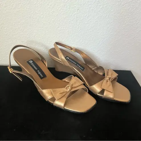 Etienne Aigner Vintage Gold Leather Kitten Heels
