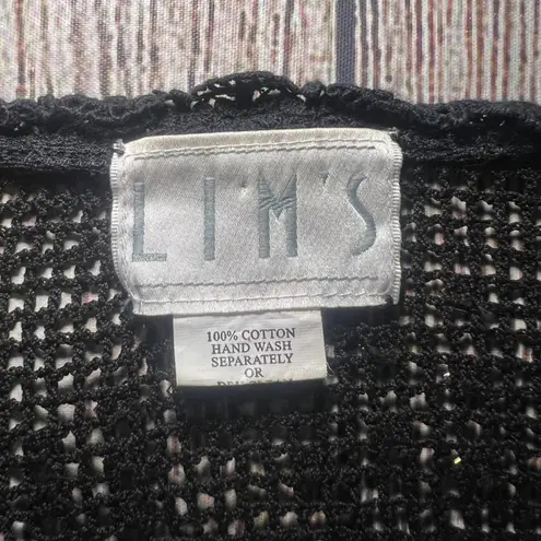 VTG 90s LIMS Black Beaded Sequined Bird Parrot Crochet Knit Cardigan Womens M Size M