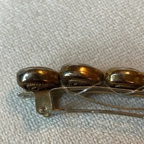 Vintage Heart Bar Style Barrette Hair Clip Gold Brass Tone w/ patina Hearts