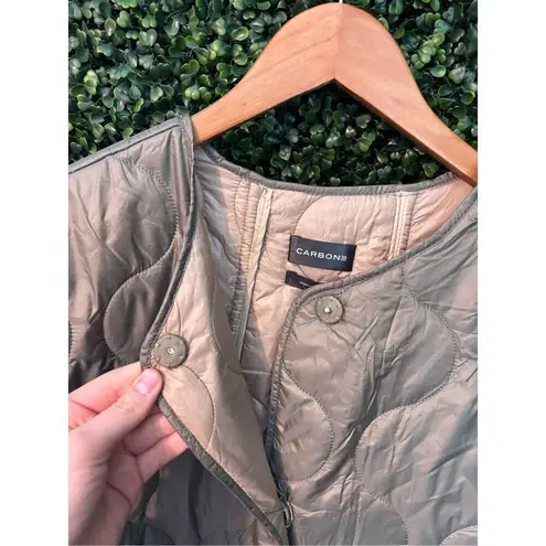 Carbon38 Puffer Trench Coat Womens Large NWT Green Blanket Onion Quilted Long Be