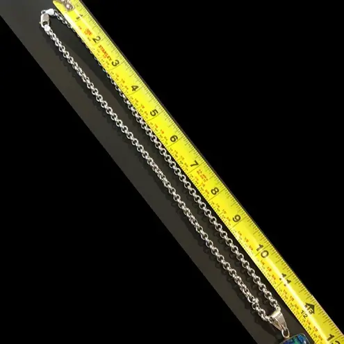 Sterling Silver Rolo Necklace and Blue Green Dichoic Glass 925 Pendant 24”