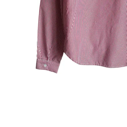 San Joy Women Top L Red Pin Striped Lace Up Popover Unique Applique Y2K Retro Size L