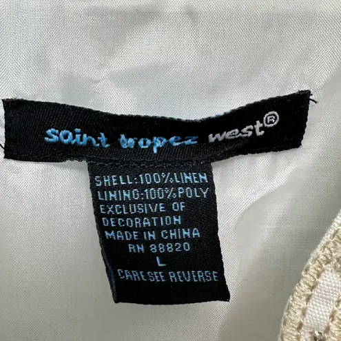 Saint Tropez West Women Sleeveless Embroidered Linen Blouse Top L Boho Layering