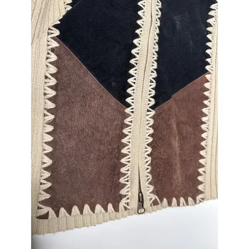 Vintage Kikit by Maurice Sasson Leather Knit sweater zipper jacket 90s Western M Tan Size M