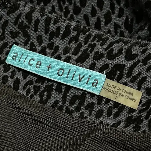 Alice + Olivia  Victoria Peplum Dress Size 2 Navy Leopard Velvet Cocktail Party