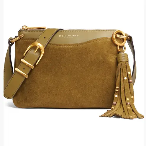 Donna Karan Glenwood Zippered Suede Crossbody Bag with Beaded Tassel