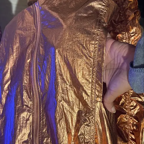 G by Guiliani Sz 14 Metallic Rose Gold Hooded Zip Windbreaker Hi Low Jacket Pink