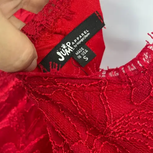 Red Lace Bodycon Dress Sz S Holiday Jump Apparel Party Sexy Glam Fringe Y2K NYE