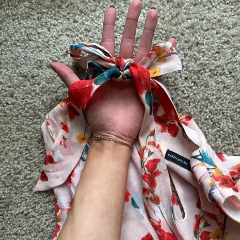 Karen Millen pleated floral Midi v-neck ties back cutout Dress