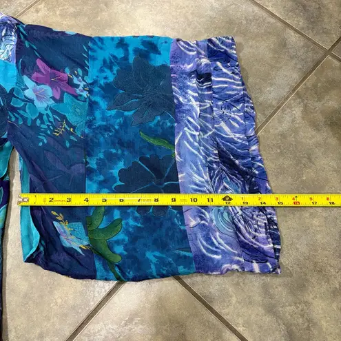 Half Moon Bay Womens Blue Floral Beaded Embroidered Open Kimono Sz L Boho Hippie Size L