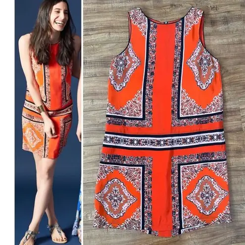 Maeve 100% Silk Anthropologie Canna Orange Black Bandana Print Shift Dress Sz 6