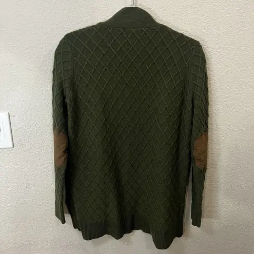 Market & Spruce Green Open Cable Knit Cardigan Small Elbow Patches Preppy Wool - Image 5