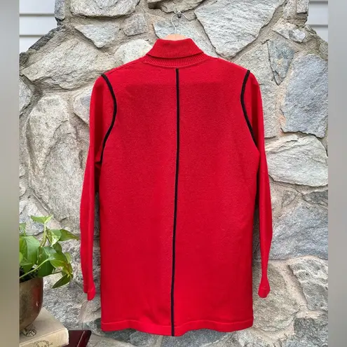 Vintage Striped Turtleneck Knit Tunic Shirt Red Size M