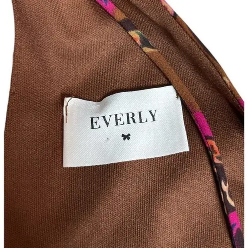 Everly  Womens Pants Jumpsuit S Brown Purple Sleeveless Open Back‎ Wide Leg Crop