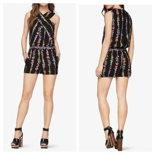 BCBGMAXAZRIA  BLACK COMBO ISLA FLORAL-PRINT ROMPER SZ S