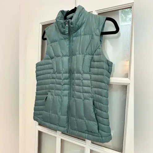 Eddie Bauer  Smokey Teal Goose Down Quilted Puffer Vest Zip Pockets Size Small S