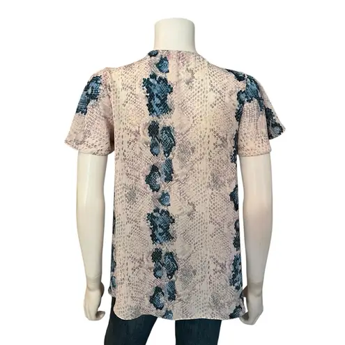 Buddy Love Boho Pink Blue Snake Animal Print Belle Sleeve Keyhole Blouse Top M