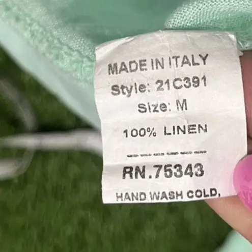 Francesca Bettini Italian Made Eyelet Trim Bell Sleeve Linen Top sz M Mint Green Size M