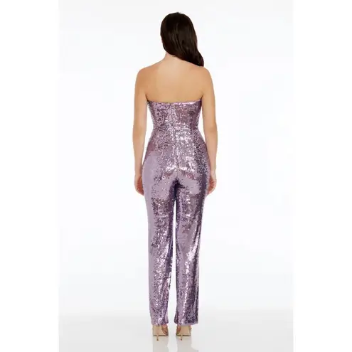 Dress the Population Andy Sequin Strapless Jumpsuit in Lavender Multi Size Large