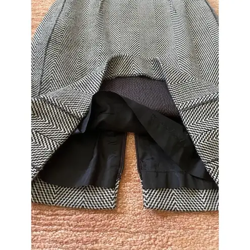 Per Se Wool Blend Dress XS Black White Chevron Belted Lined Career Sheath