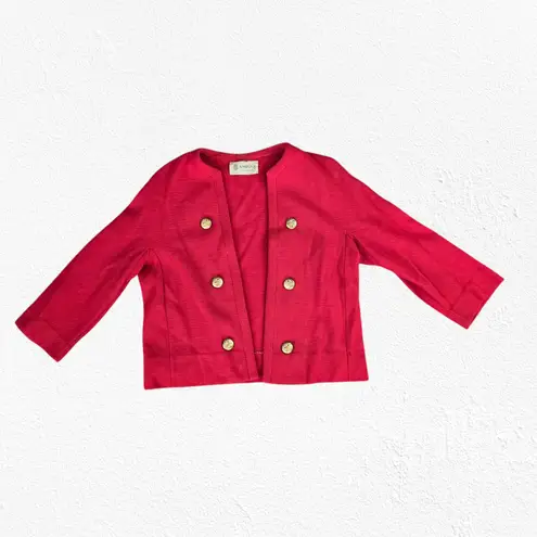 50s Vintage Red Open Front Double Breasted Blazer Pencil Skirt Wool Set Size 2