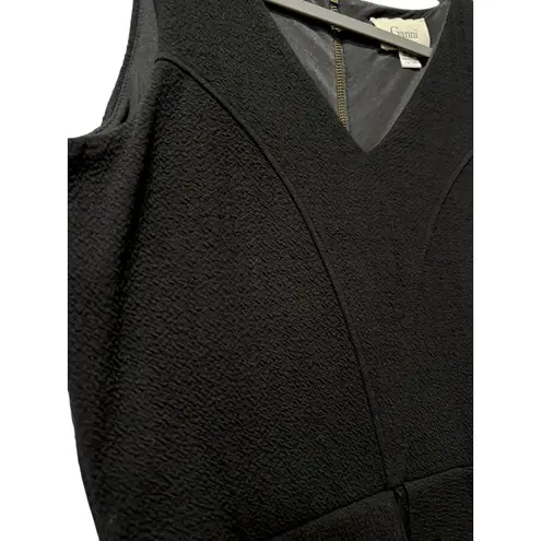 Ganni Eleanor Black Textured Sleeveless Low V Zip Back Peplum Dress Size XS