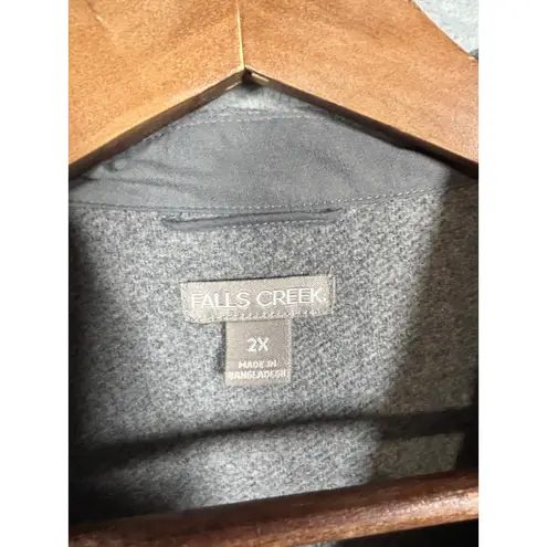 Falls Creek Womens 2X Shirt Jacket Gray Longline Button Down Shacket Top