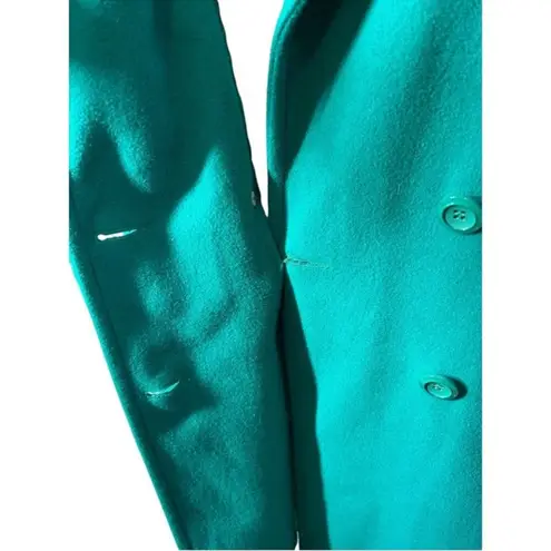 Vintage Mackintosh Wool Coat Size 6 | Teal Green Double Breasted Trench Overcoat Blue