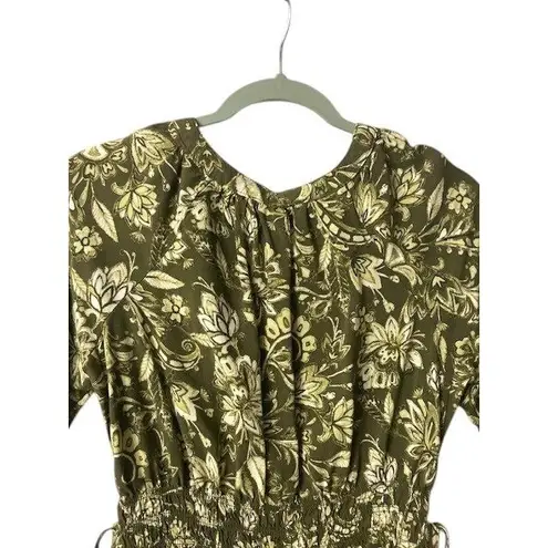 Harlow & Rose Women's Floral Print Midi Dress Green Beige Small