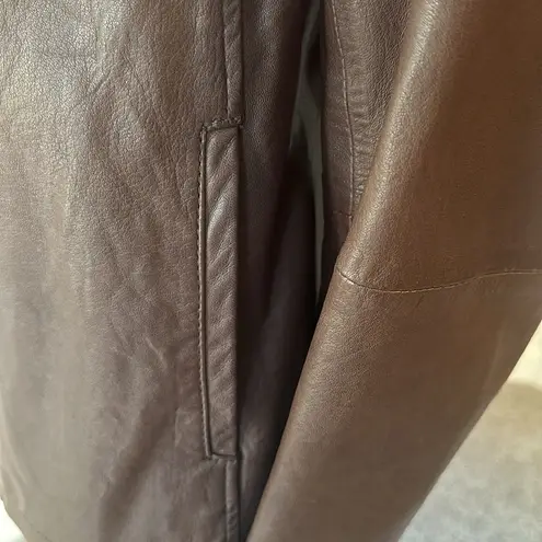 Eileen Fisher  Vintage Open Brown Leather Jacket, Size Small, EUC