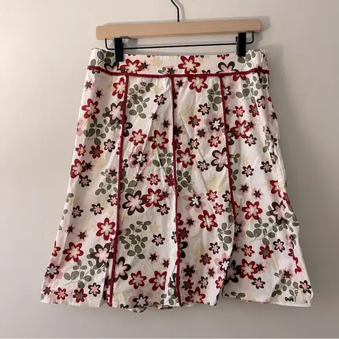 Daisy Vintage Floral Cotton Midi Skirt Y2K 90s Sz 8 White  Retro Tea Knee Length